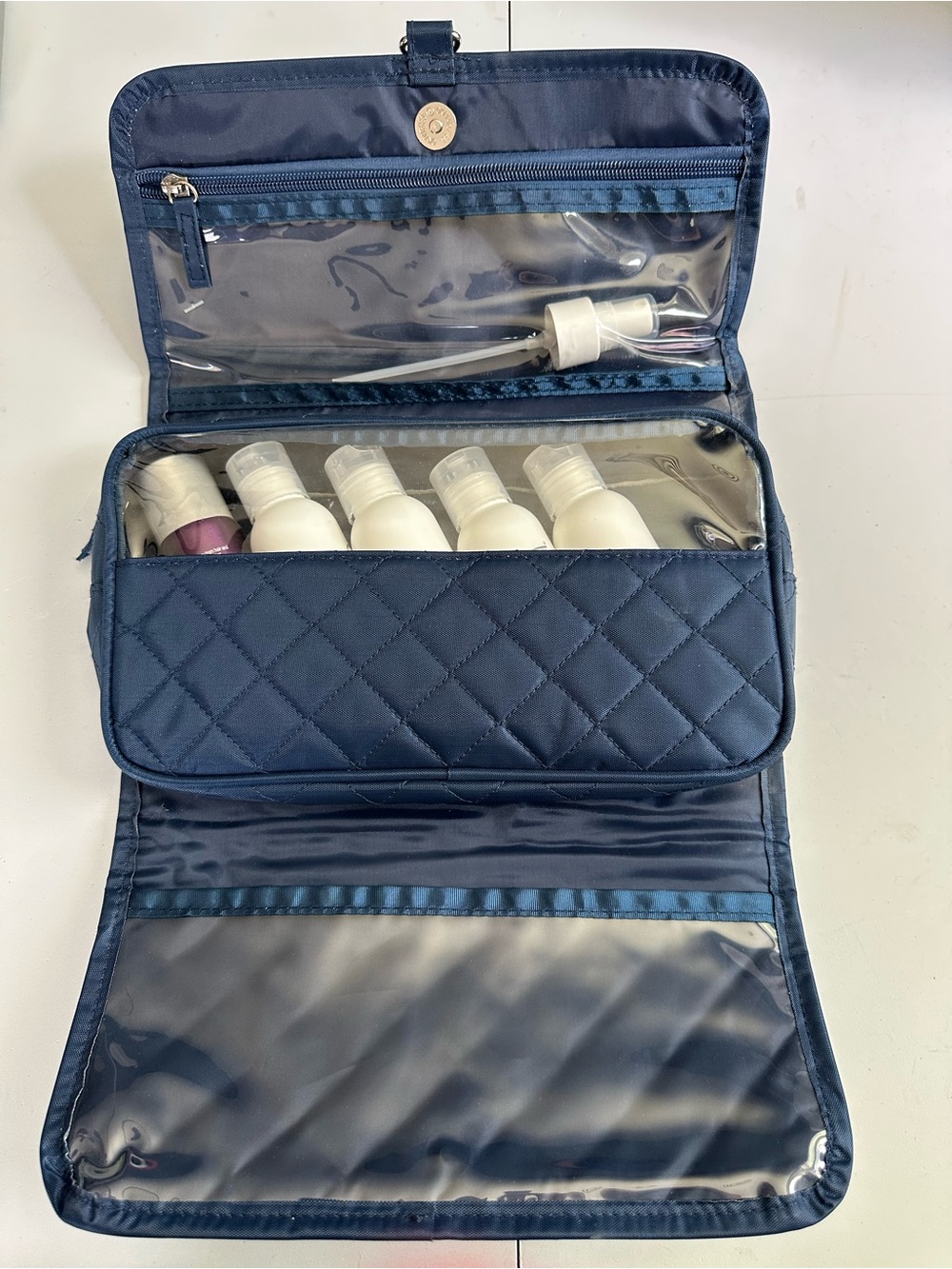Navy Quilted Travel Organizing Cosmetic Bag